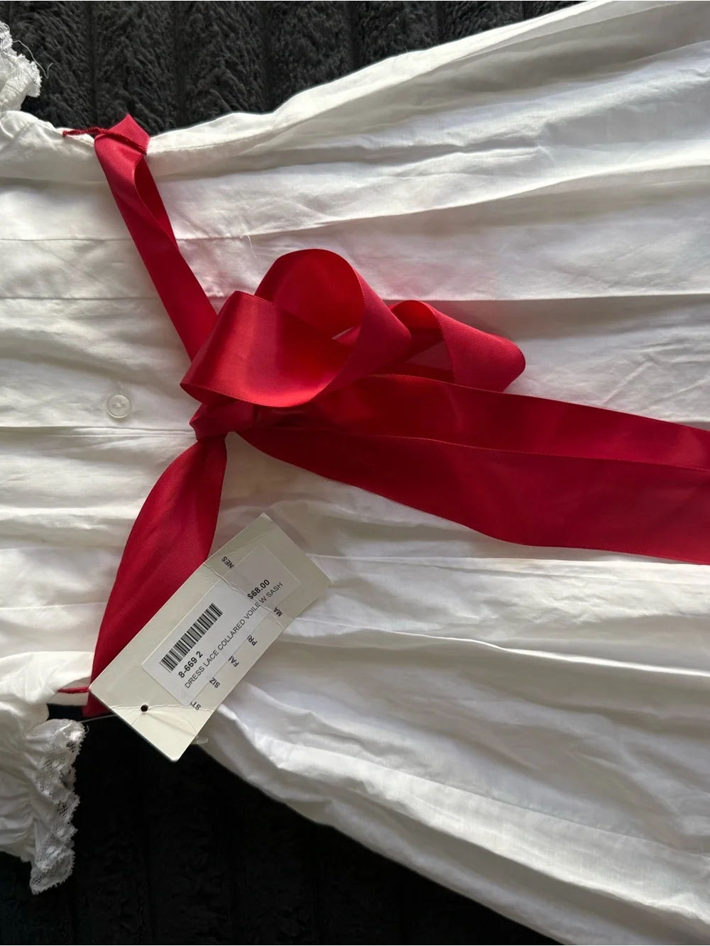 White Smocked Girls' Dress with Red Satin Sash